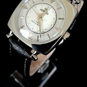 Vintage Roamer Black Men's Leather Mechanical Watch RARE